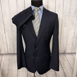 J. Crew Thompson Slim Fit 44L - W35 x L30 Navy Blue Pinstriped 2-Piece Suit